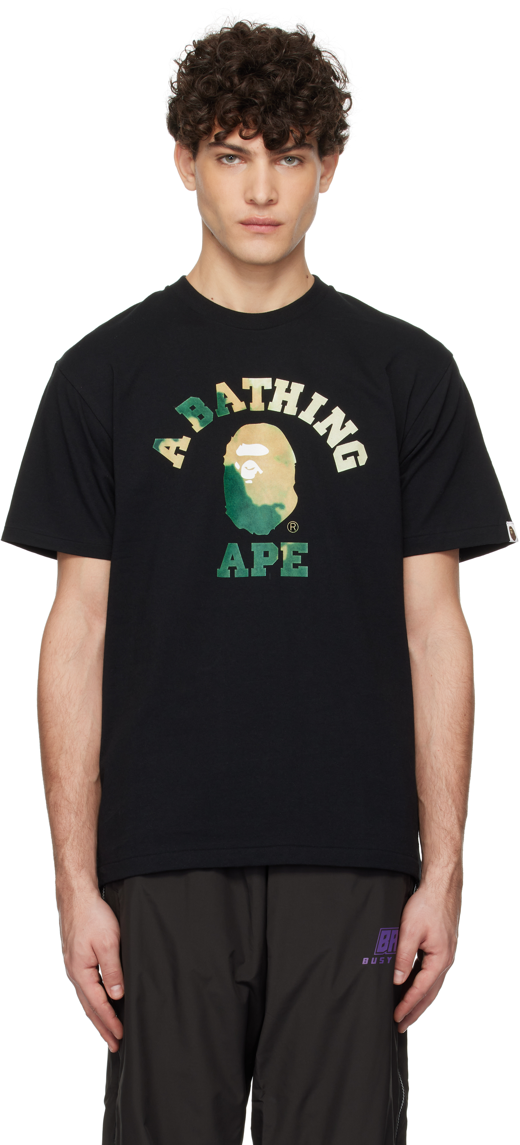 

Черная футболка Tie Dye College BAPE, черный/бежевый
