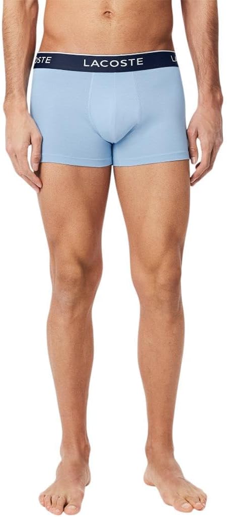 Мужские хлопковые трусы-боксеры Lacoste с трехцветным поясом, 3 пары, Royal Blue/Light Blue/Grey — фото 4