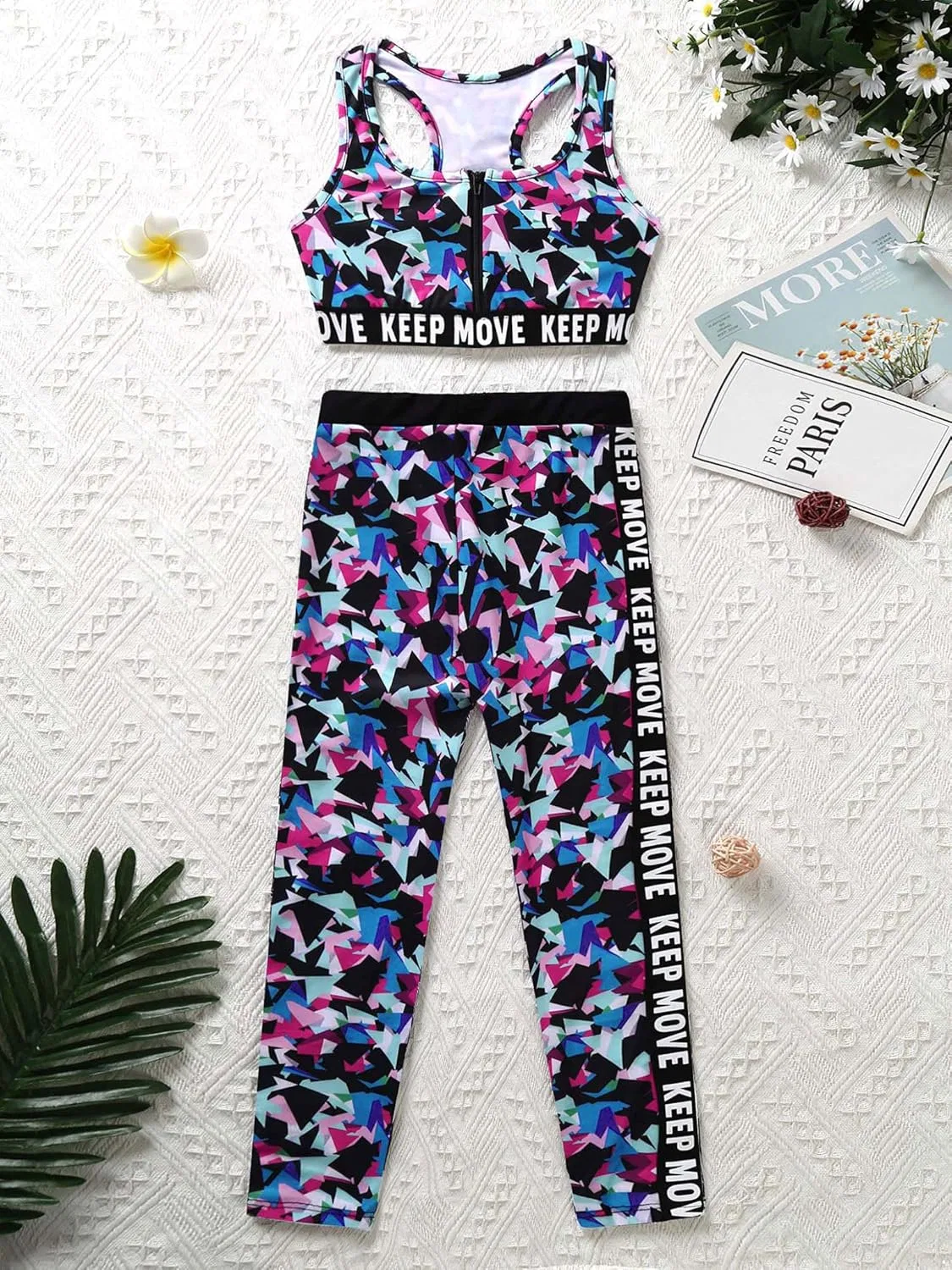 Детский спортивный костюм из топа и леггинсов Moggemol, 2 предмета, Zipper-colorful — фото 3