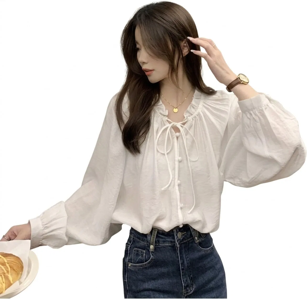 Блуза шифоновая с фриллами, белый