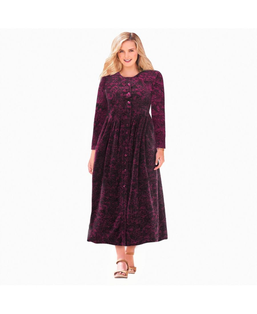 

Велюровое платье большого размера с 21 пуговицей Woman Within, Deep claret floral paisley
