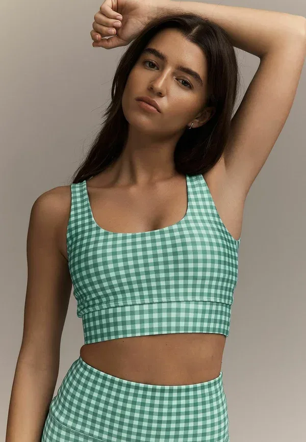 Топ спортивный Next, Regular fit active power scoop back sports bra, зеленая клетка
