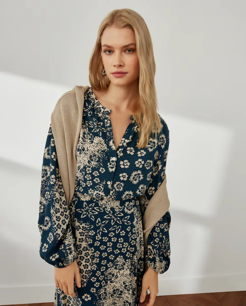 

Блузка с отделкой на плечах Southern Cotton, синий