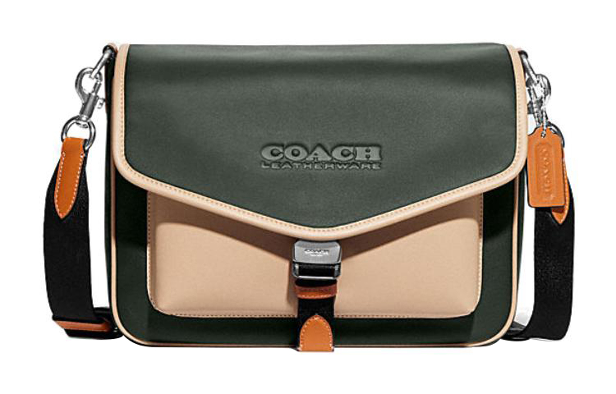 

COACH Кожаный конверт из шагреневой кожи Сумка через плечо Сумка кроссбоди Большого размера Женская в зеленом и бежевом цветах