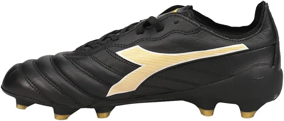 Бутсы Diadora Brasil Elite Tech ITA LPX для твердого грунта - легкие, сделаны в Италии, мягкая премиальная кожа, встроенный задник, оптимальное сцепление, черный/золотой — фото 4
