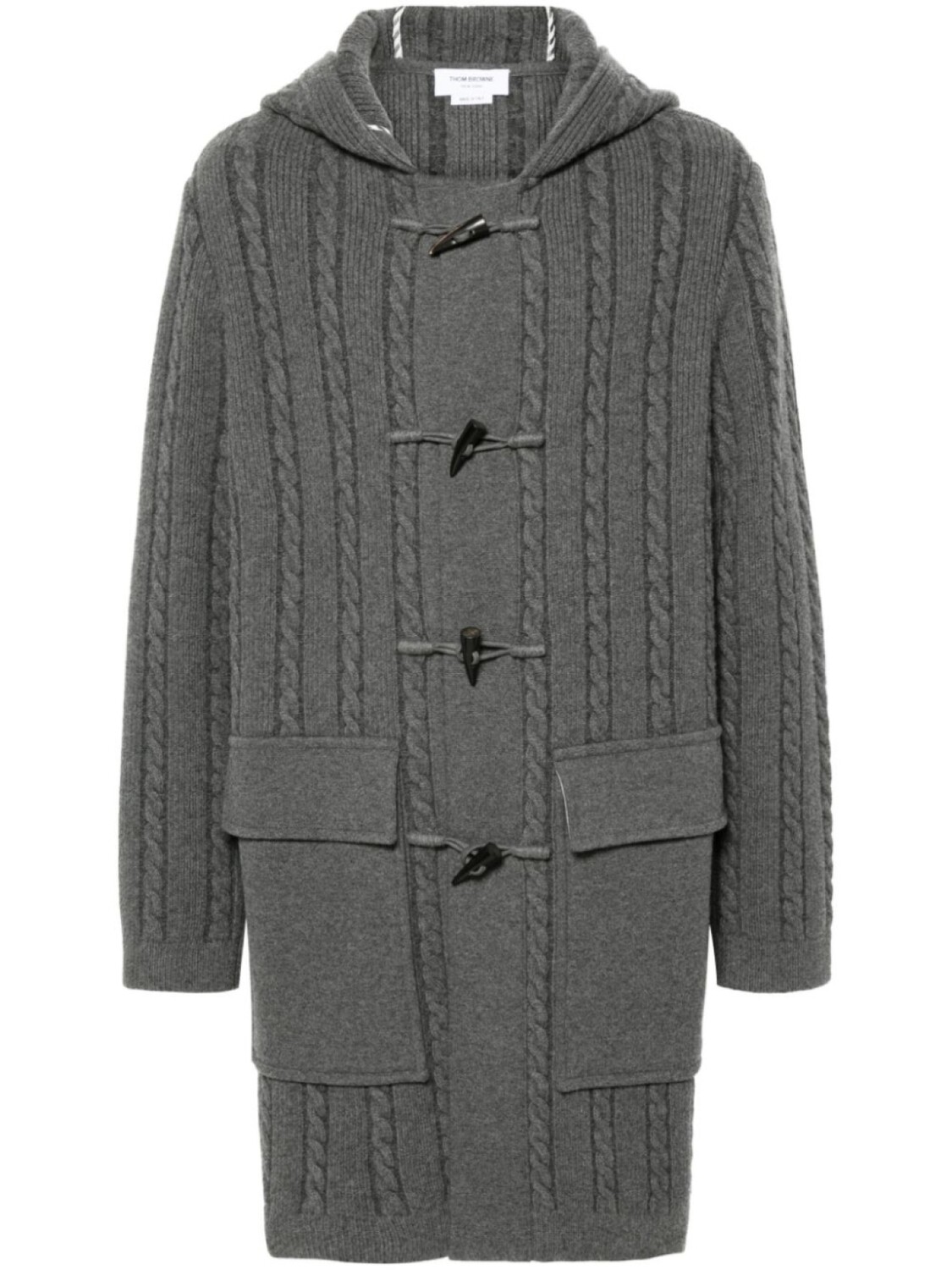 

Thom Browne дафлкот фактурной вязки с капюшоном, серый