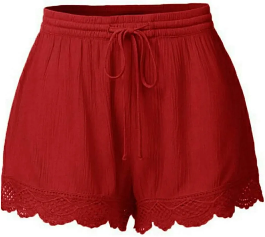 Шорты для женщин Solid Color Lace, летние, хлопковые, Casual, с эластичной талией