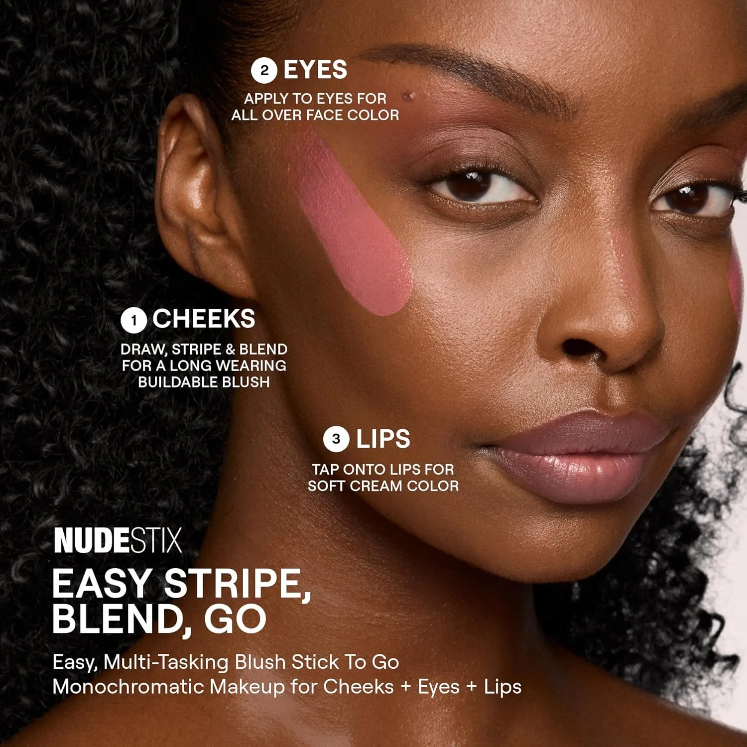 Nudestix Nudies Bloom All Over Dewy Color - 3-в-1 кремовая палочка для румян на щеки, глаза и губы со встроенной кистью, полупрозрачный глянцевый финиш, веганская стойкая косметика, Poppy Girl — фото 3