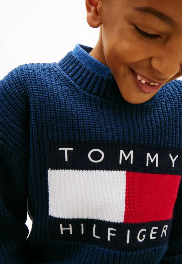 Свитер крупной вязки с изображением флага наследия. Tommy Hilfiger, Dark Night Navy — фото 4