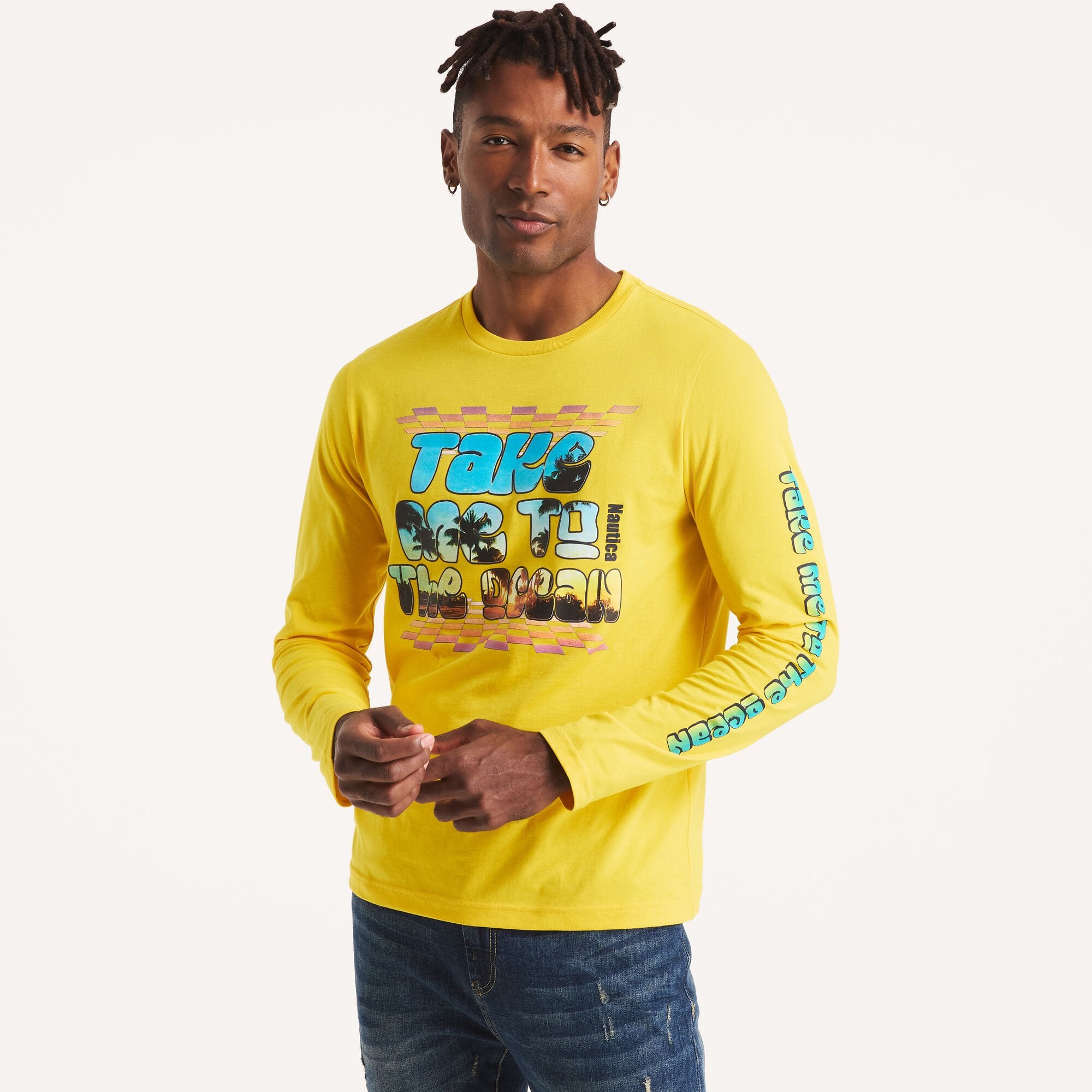 

Футболка с длинным рукавом и принтом Nautica Mens, цвет empiregold
