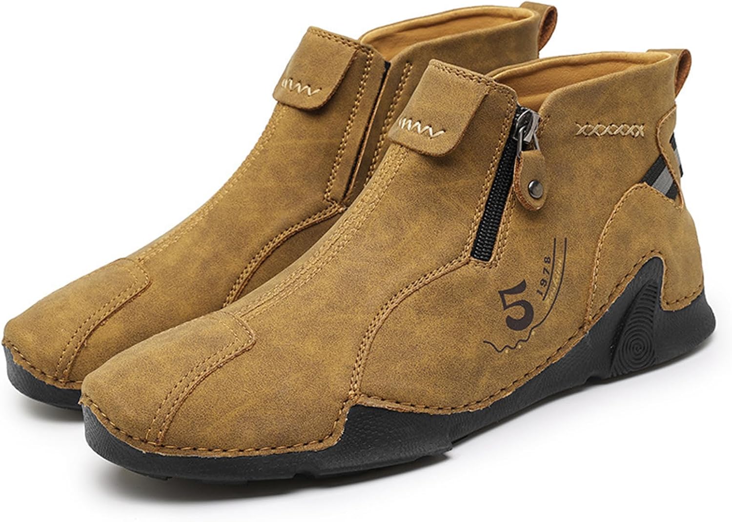 

Мужские кожаные повседневные сапоги EFTCAL с боковой молнией Челси, ручная строчка, винтажные модные прогулочные ботинки, удобные мягкие нескользящие оксфорды для вождения, коричневый