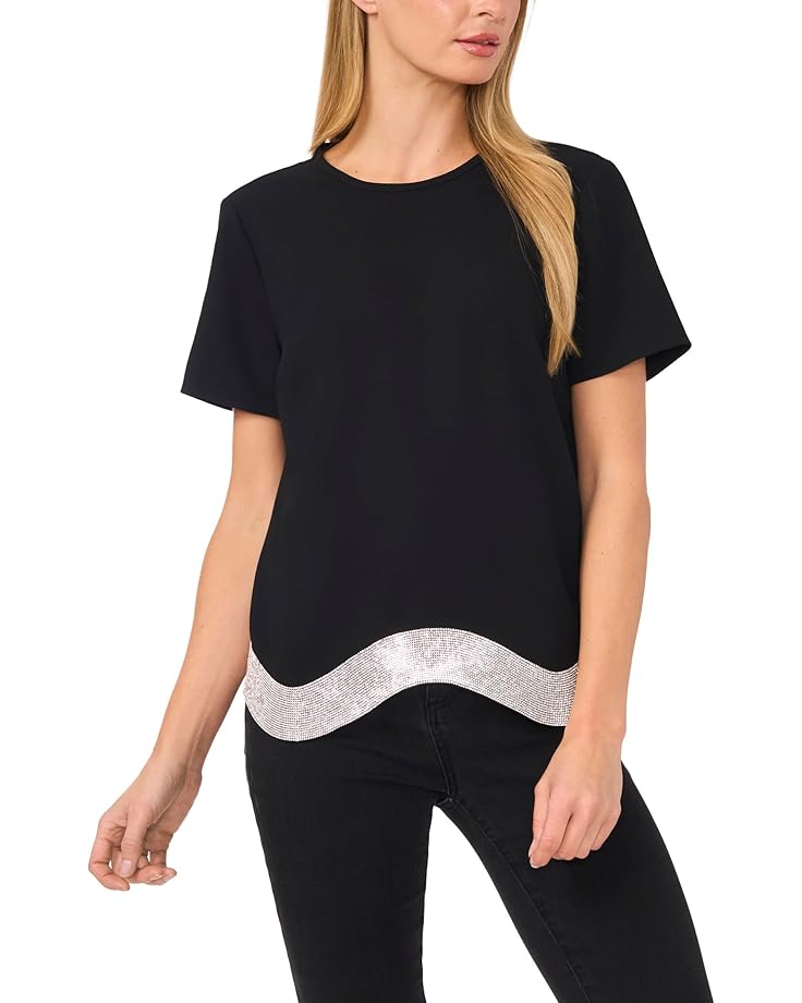 

Женская блузка CeCe Crew Neck с ромбовидным волнистым подолом, Rich Black