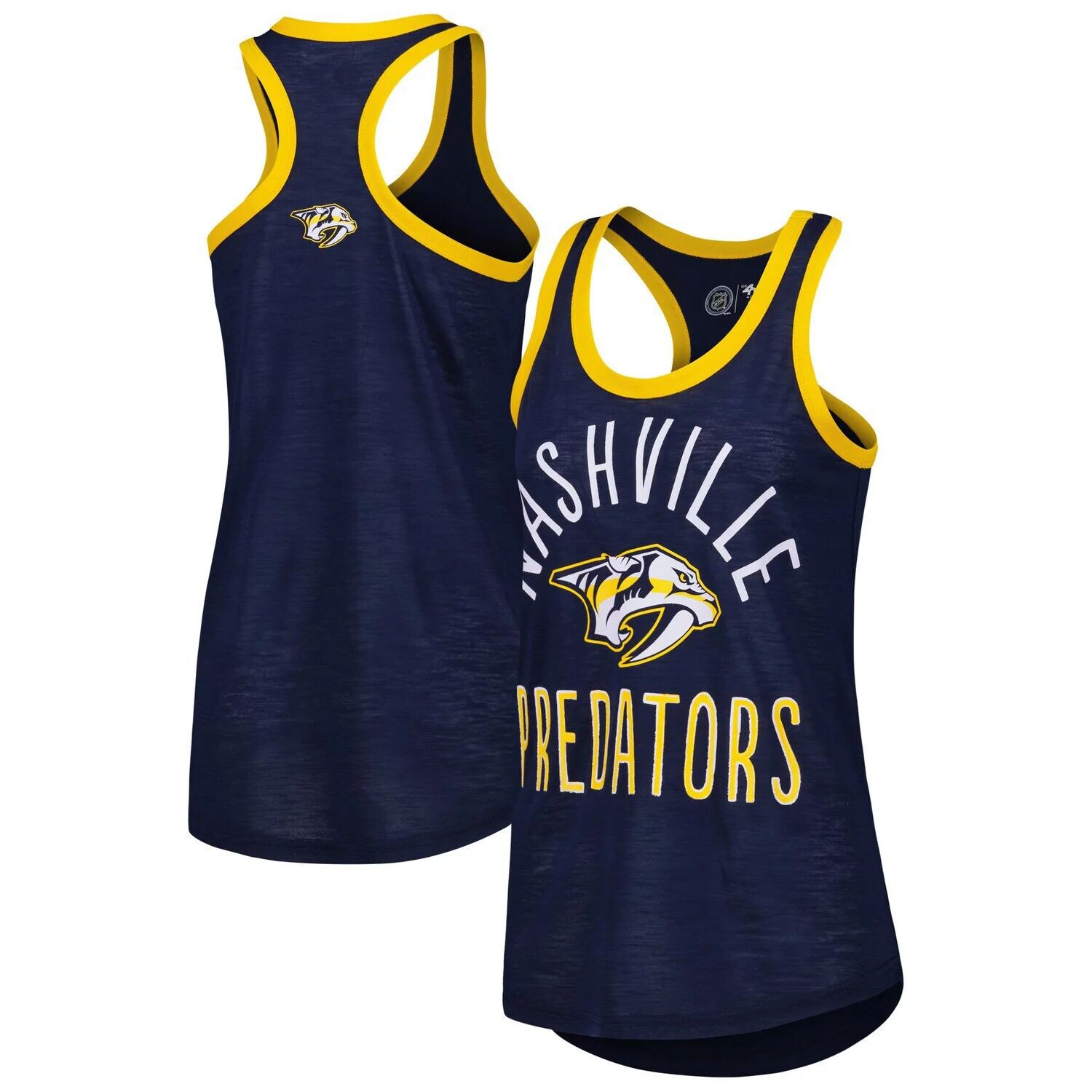 

Женская майка G-III 4Her от Carl Banks Navy Nashville Predators First Base Racerback с овальным вырезом G-III