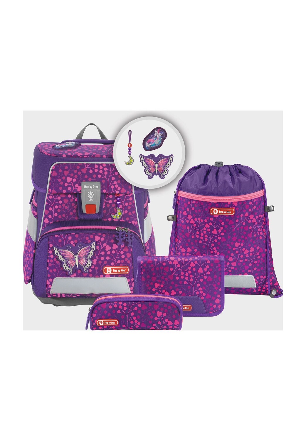 

Набор школьных сумок Space Shine Butterfly Night Ina, 5 предметов Step by Step, цвет Pink Lila
