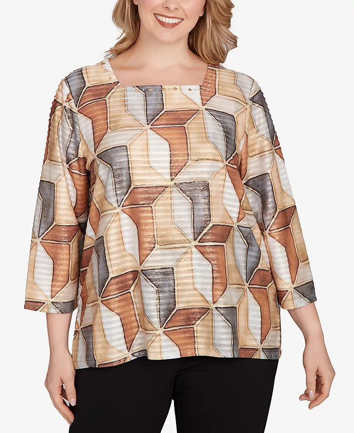 

Классический топ с квадратным вырезом и витражным узором больших размеров Alfred Dunner, мультиколор