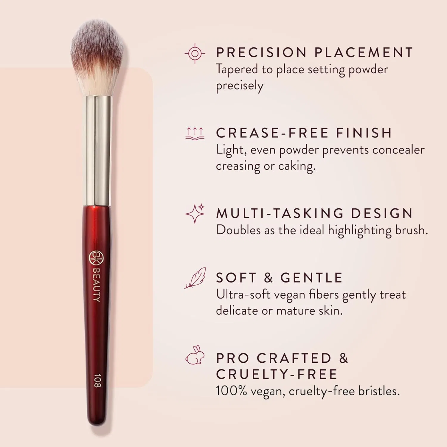 Кисть для макияжа BK Beauty 108 Precision Powder Brush, синтетический ворс, красный — фото 2