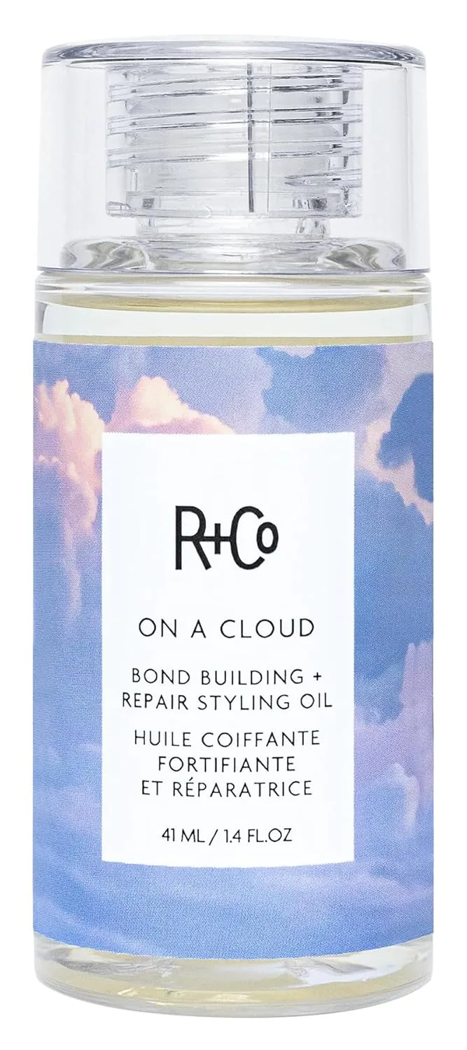 R+Co On a Cloud Bond Building Repair + Styling Oil - легкое безсиликоновое масло для волос против пушистости, блеска, защиты от тепла и ультрафиолета, укрепляет и восстанавливает все типы волос, 41 мл