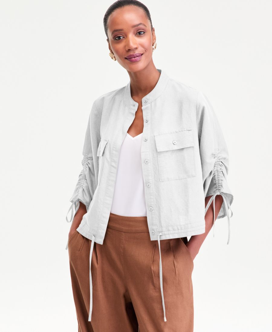 

Женская блузка из шамбре с рукавами на завязках и поясом на талии, эксклюзивно для Macy's INC International Concepts, Bright White