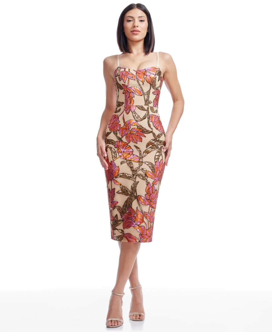 

Женское облегающее платье миди Blakely с вырезом сердечко, украшенное пайетками Dress the Population, BRONZE MULTI