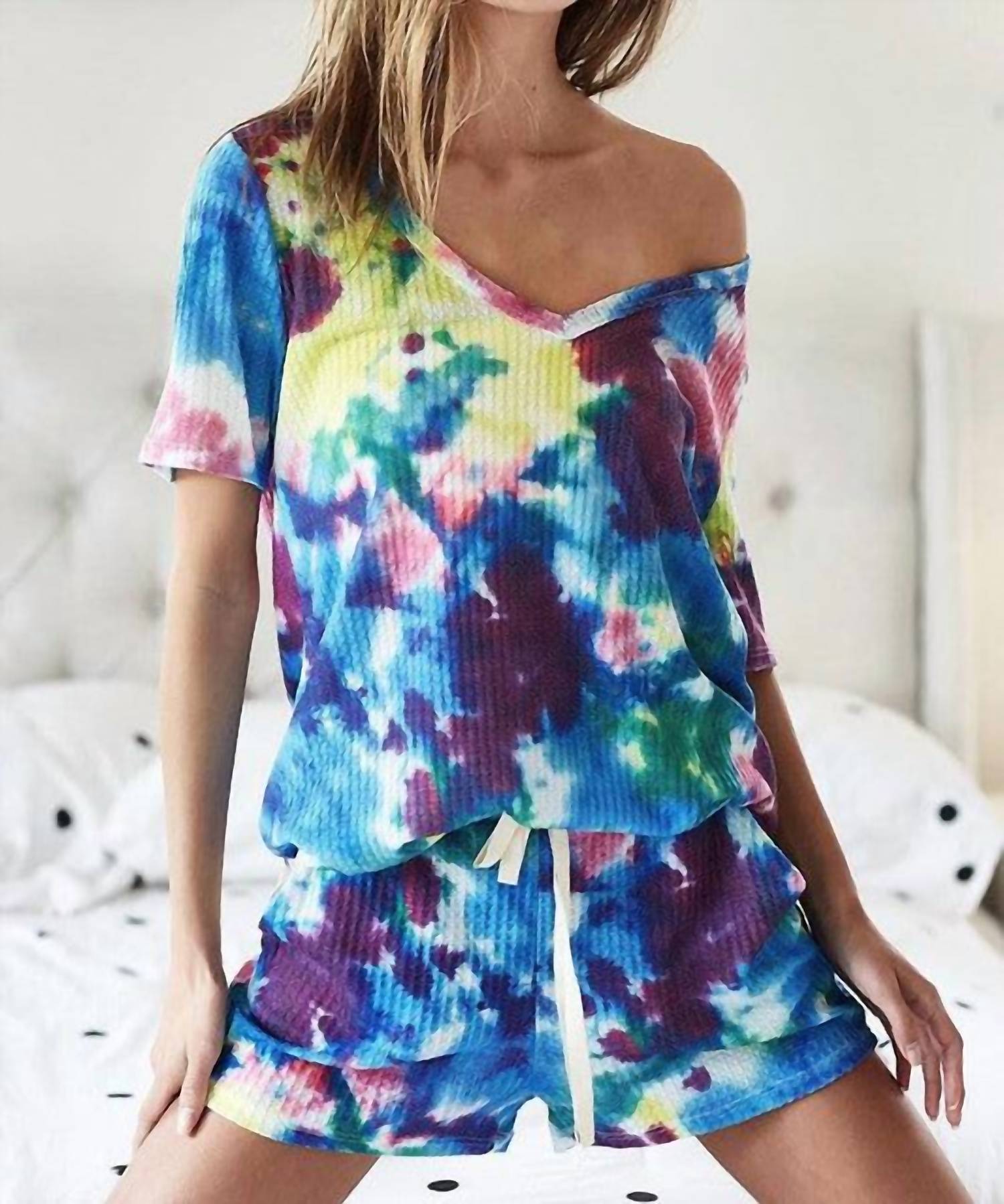 

Шорты в стиле тай-дай с вафельной текстурой, мультиколор BiBi