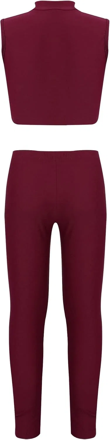 Детский спортивный комплект из топа и леггинсов Mufeng, 2 предмета, Zipper Burgundy — фото 2