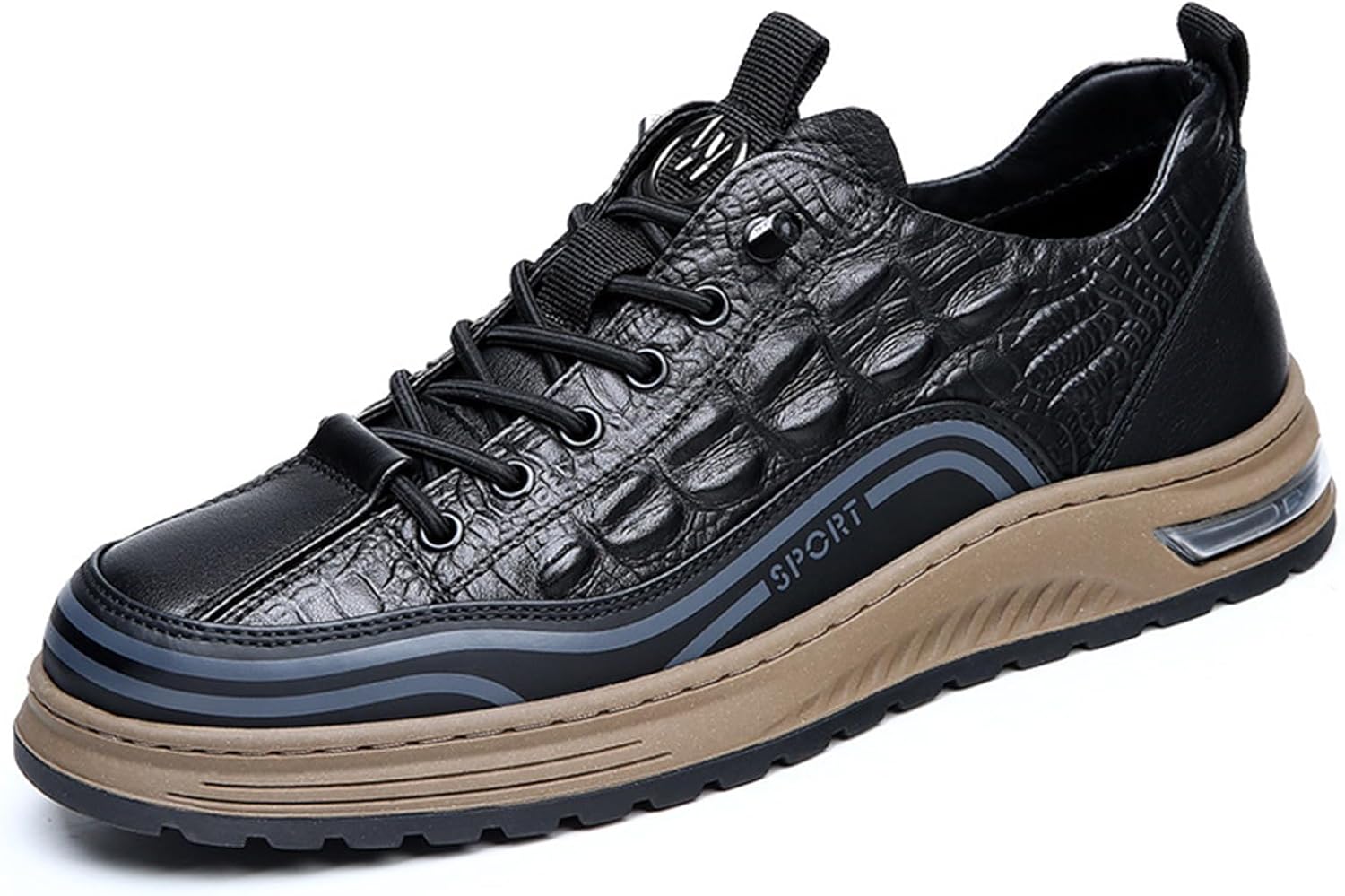 

Мужские модные оксфорды на шнуровке с закругленным носком и крокодиловой кожей, деловые кроссовки с мягкой нескользящей подошвой, подходящие для работы, вождения и ходьбы Xoekd, черный