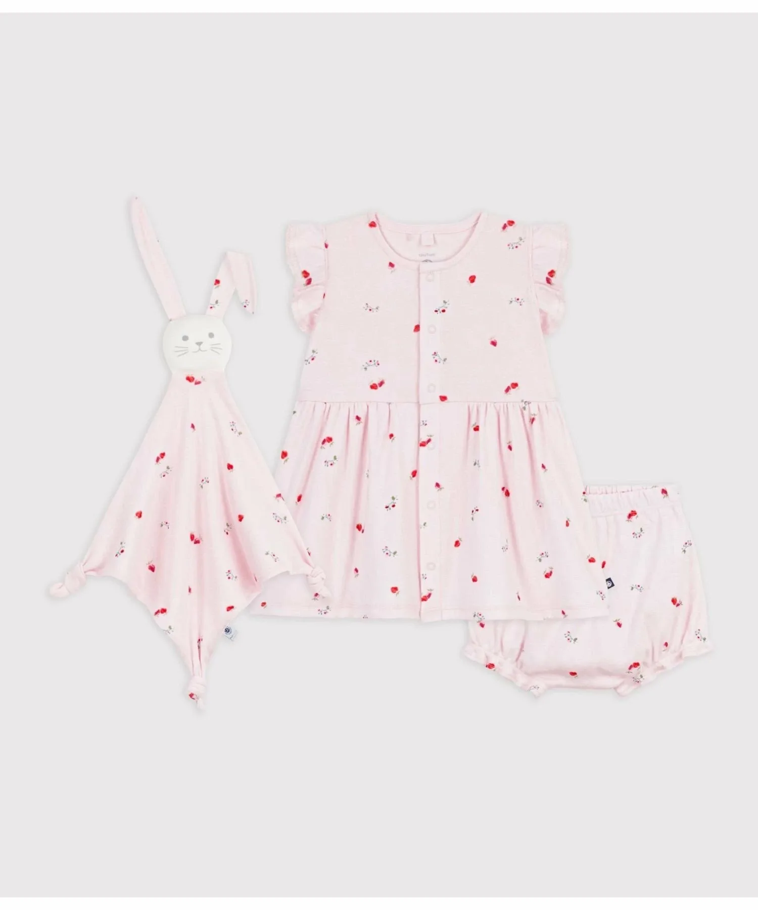 Комплект из One Piece, трусиков-блумеров и Doudou (в коробке) PETIT BATEAU, Light Pink/Multicolor