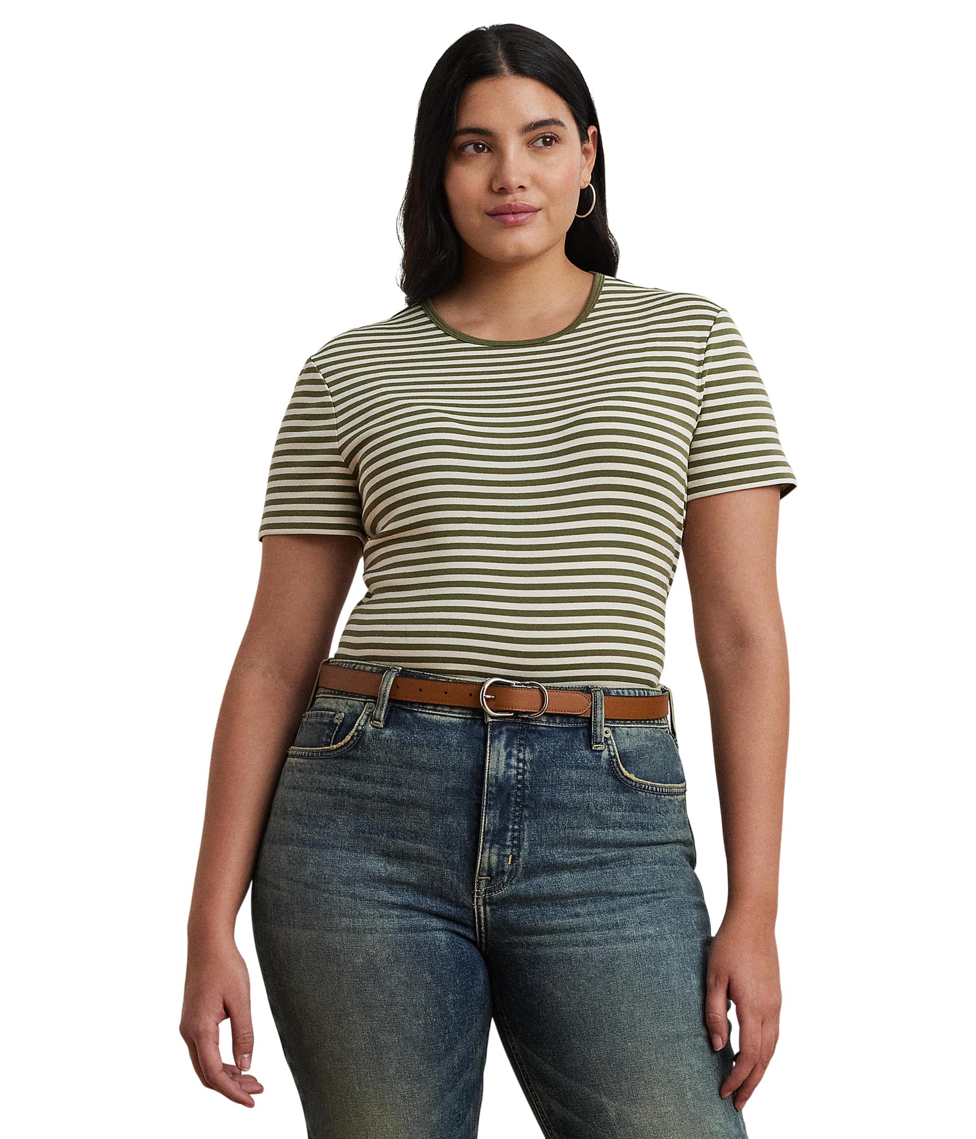 

Футболка Lauren Ralph Lauren Plus Size Alli Short Sleeve T-Shirt, Olive Grove/Mascarpone Cream