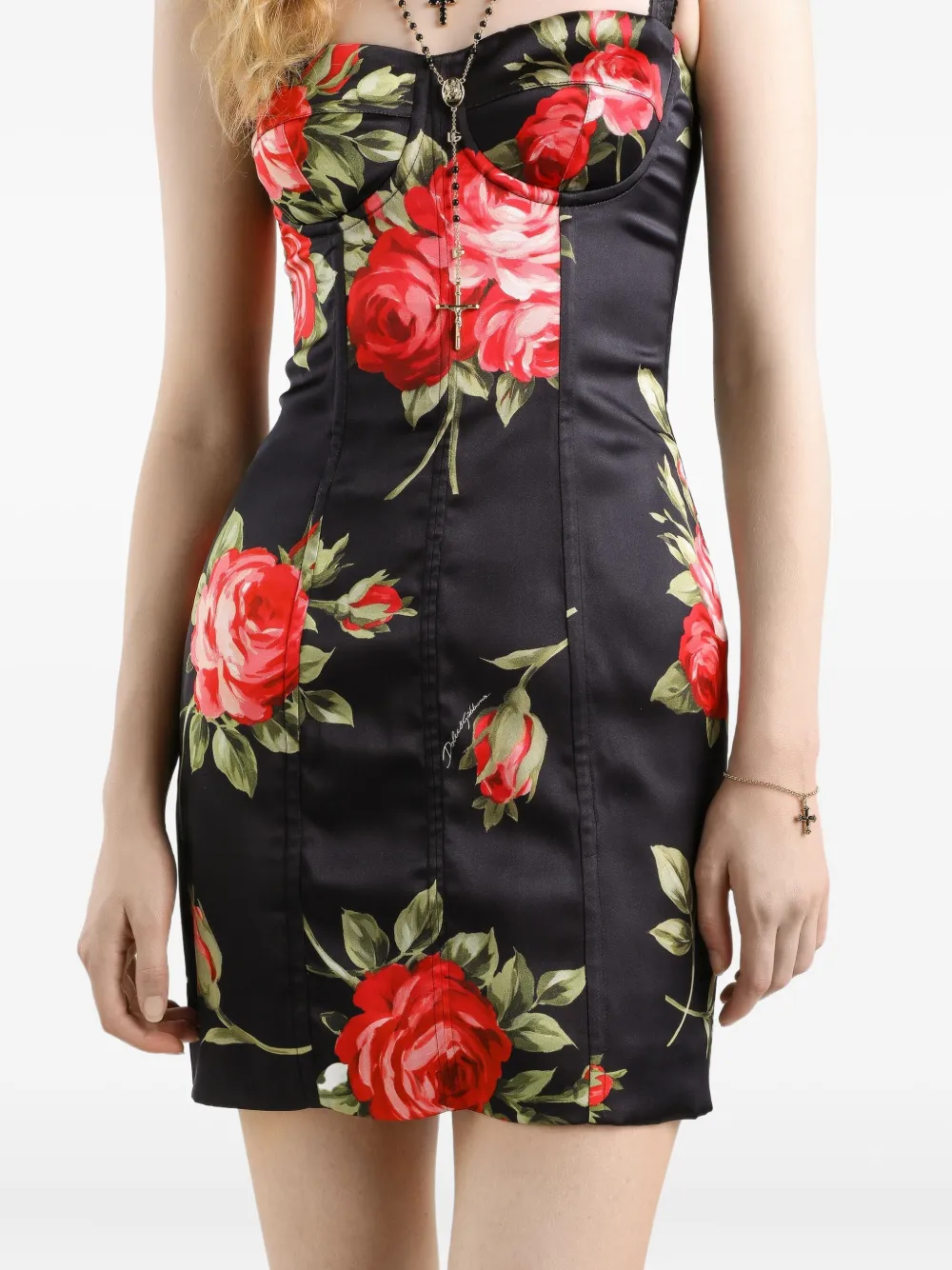 Платье мини с цветочным принтом DOLCE & GABBANA, черный — фото 4