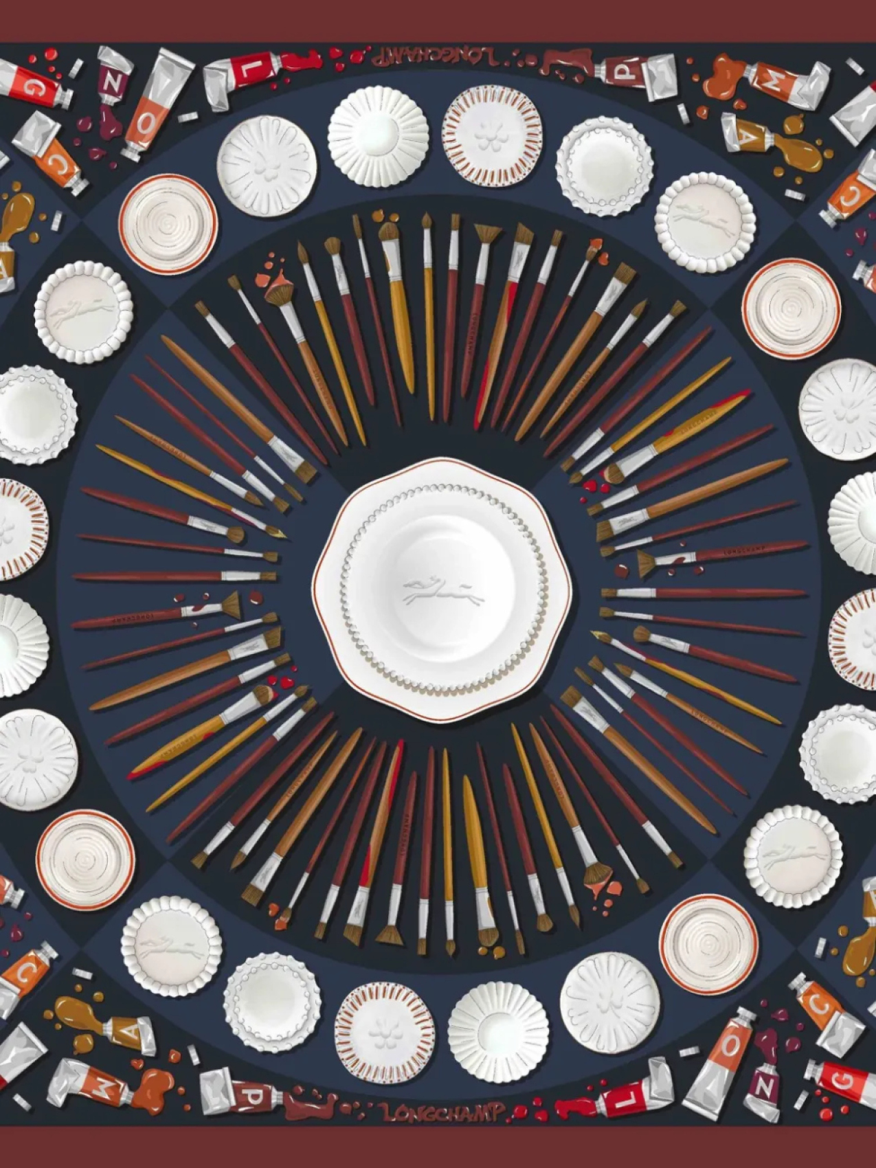 

Шелковый шарф с принтом Palette d'Artiste Longchamp, синий