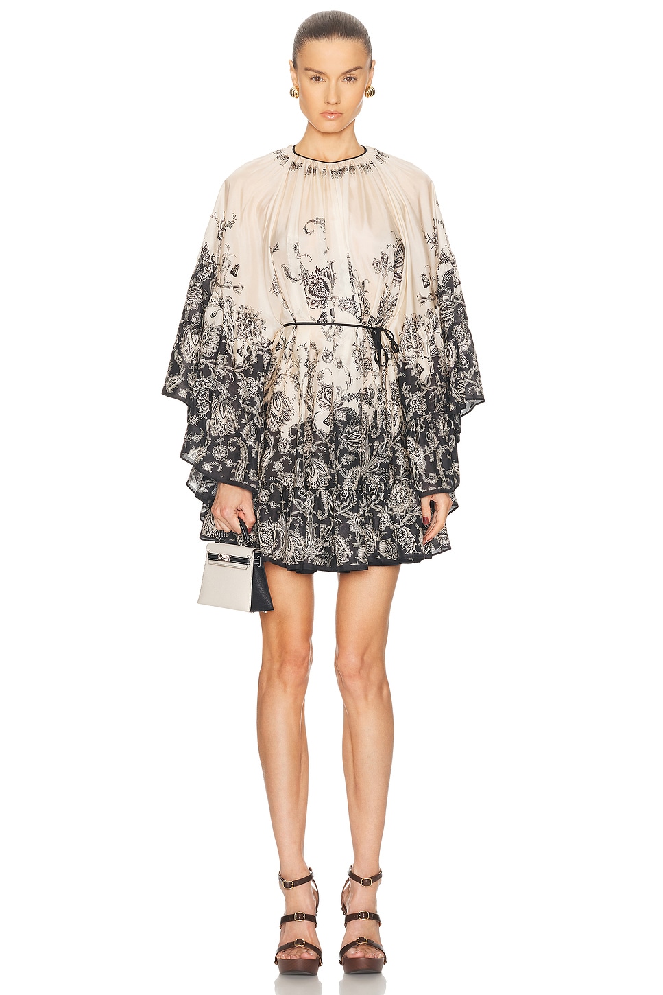 

Мини-платье Rhiannon Lantern Zimmermann, Cream & Black Floral