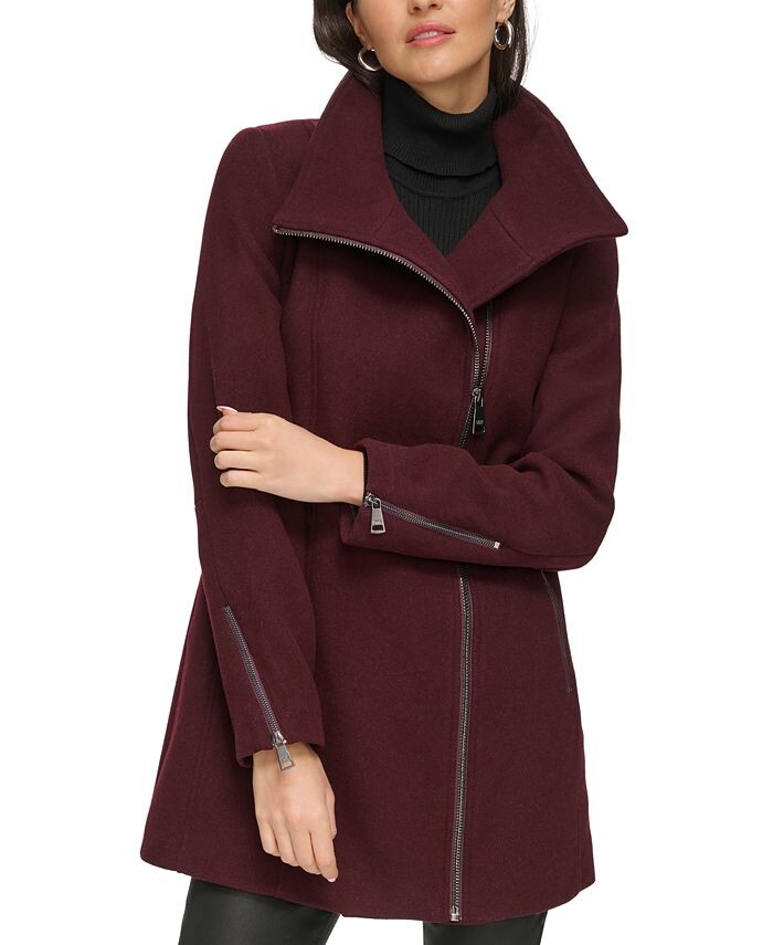 

Женское полушерстяное пальто с асимметричной молнией DKNY, красный