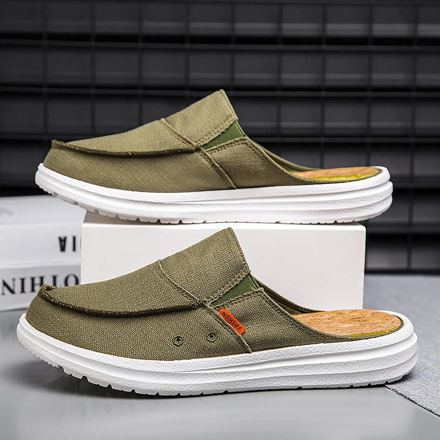 Мужские мюли из канваса, платформа, Loafers & Slip-Ons, Green RYNKOMA — фото 3