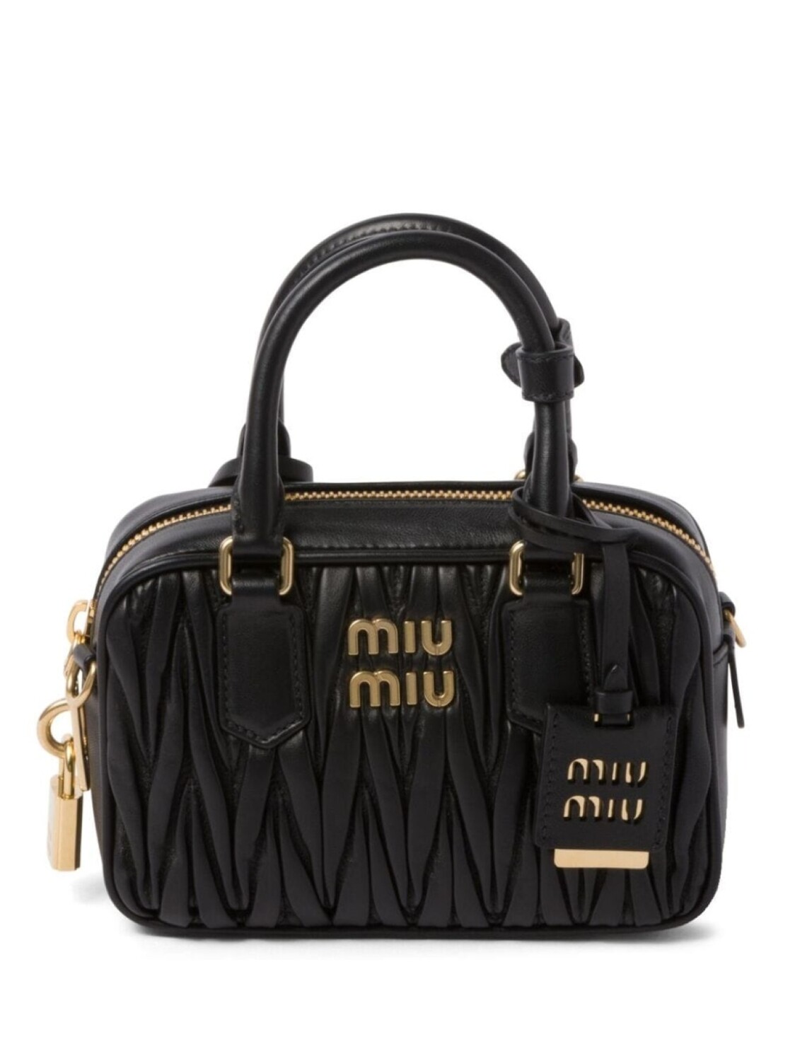 

Стеганая мини-сумка Miu Miu с логотипом, черный