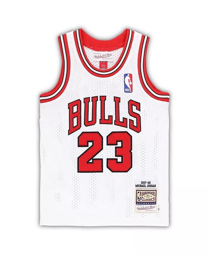 Аутентичный джерси из твердой древесины Майкла Джордана White Chicago Bulls 1997/98 для мальчиков и девочек для малышей Mitchell & Ness, белый — фото 3