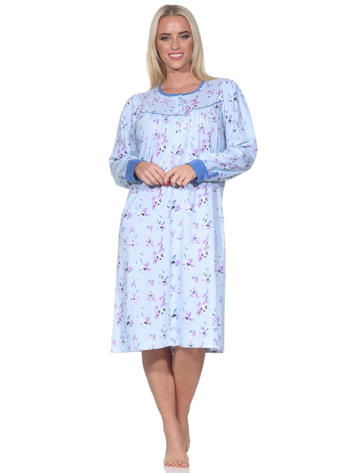 

Ночная рубашка с длинными рукавами, классический дизайн, застежка на пуговицы на шее, светло-голубого цвета. NORMANN