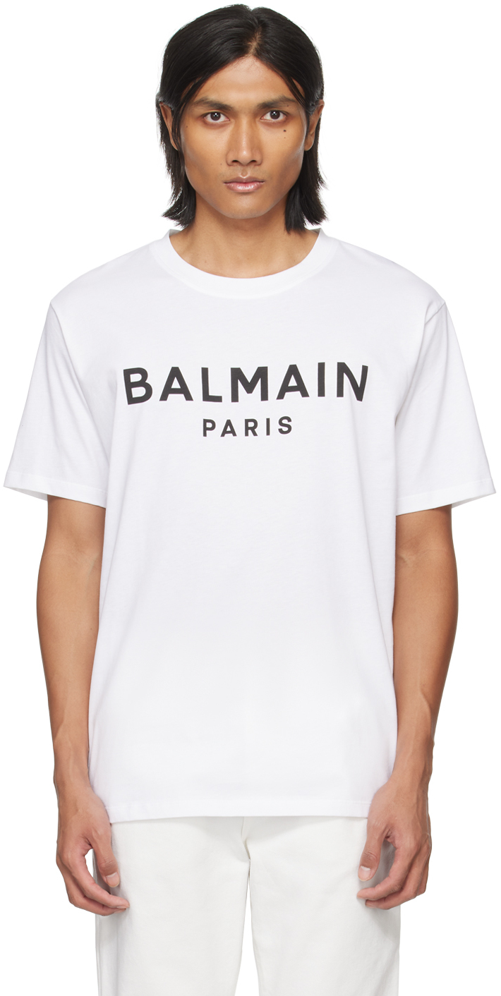 

Белая футболка с принтом Balmain, Blanc/Noir