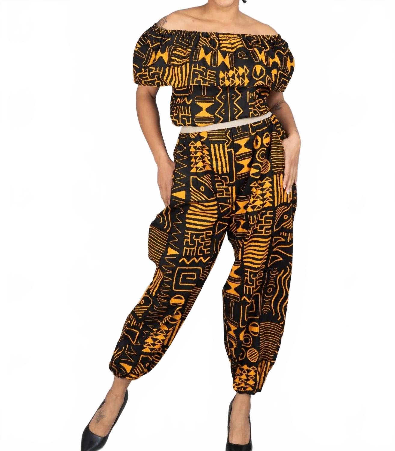 

Kara Chic Комбинезон с открытыми плечами и африканским принтом, черно-желтый