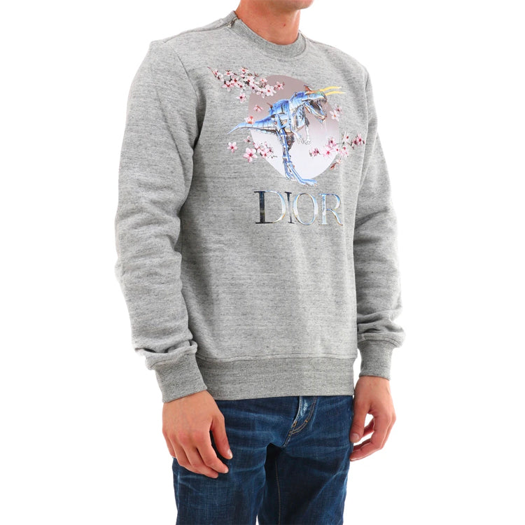 Худи DIOR Tyrannosaurus Rex Cherry Blossom Zipper Sweater Unisex Grey, серый — фото 4