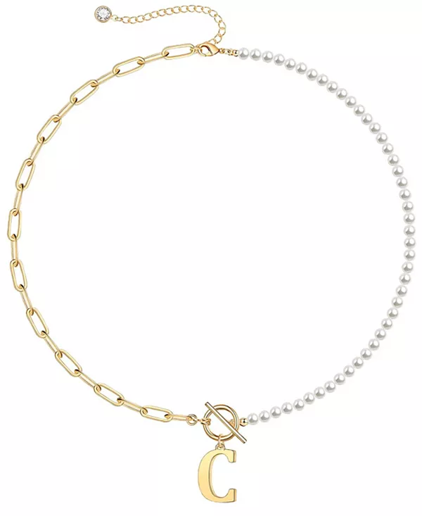 

Ожерелье-Цепочка с застежкой-тогл, позолоченное 14 карат, с имитацией жемчуга Rachel Glauber, c