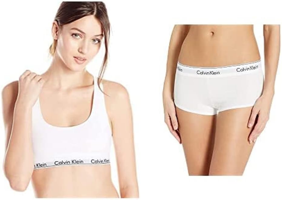 

Комплект Calvin Klein: женский современный хлопковый бюстгальтер-бралетт и шорты, White