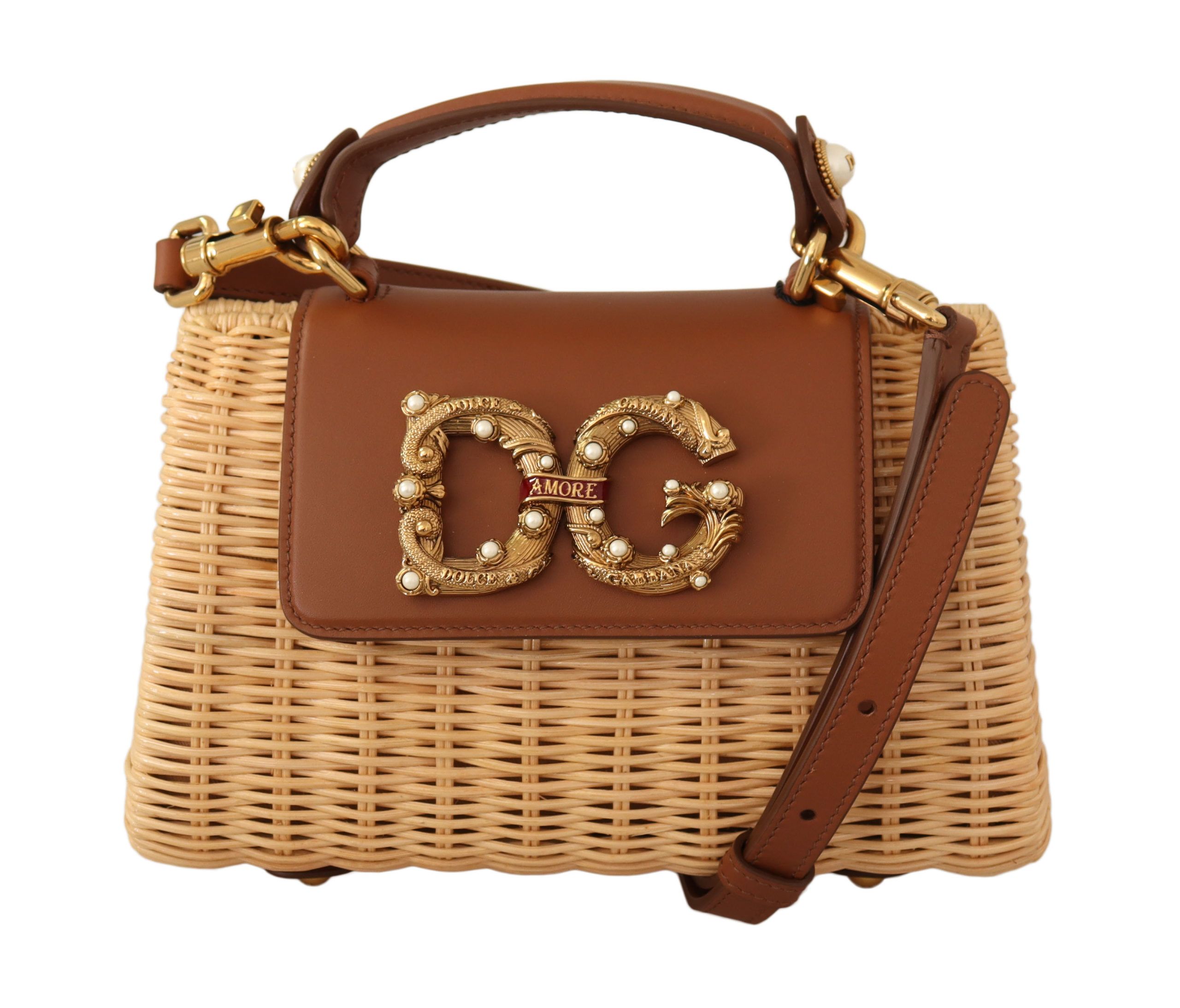

Шикарная бежевая сумка через плечо из соломы и кожи Dolce & Gabbana