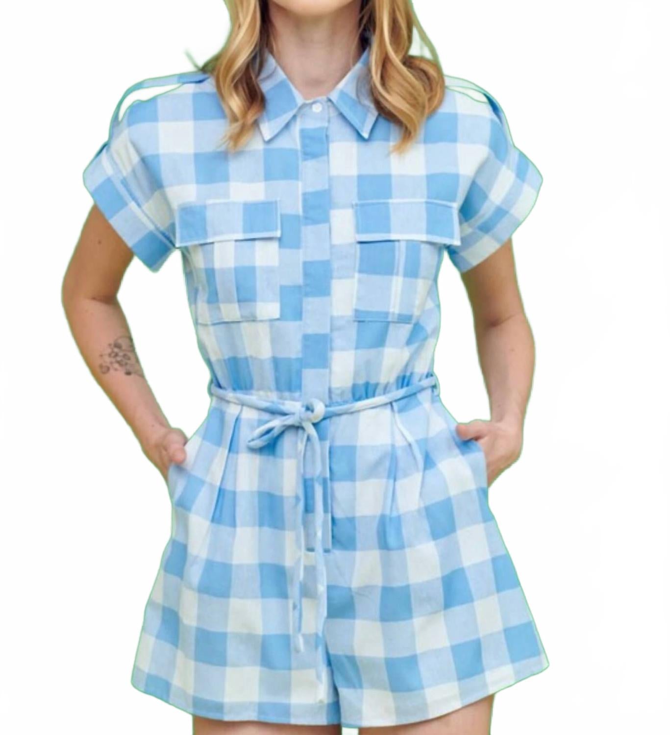 

Комбинезон-рубашка Gina Gingham с принтом синего цвета LENA