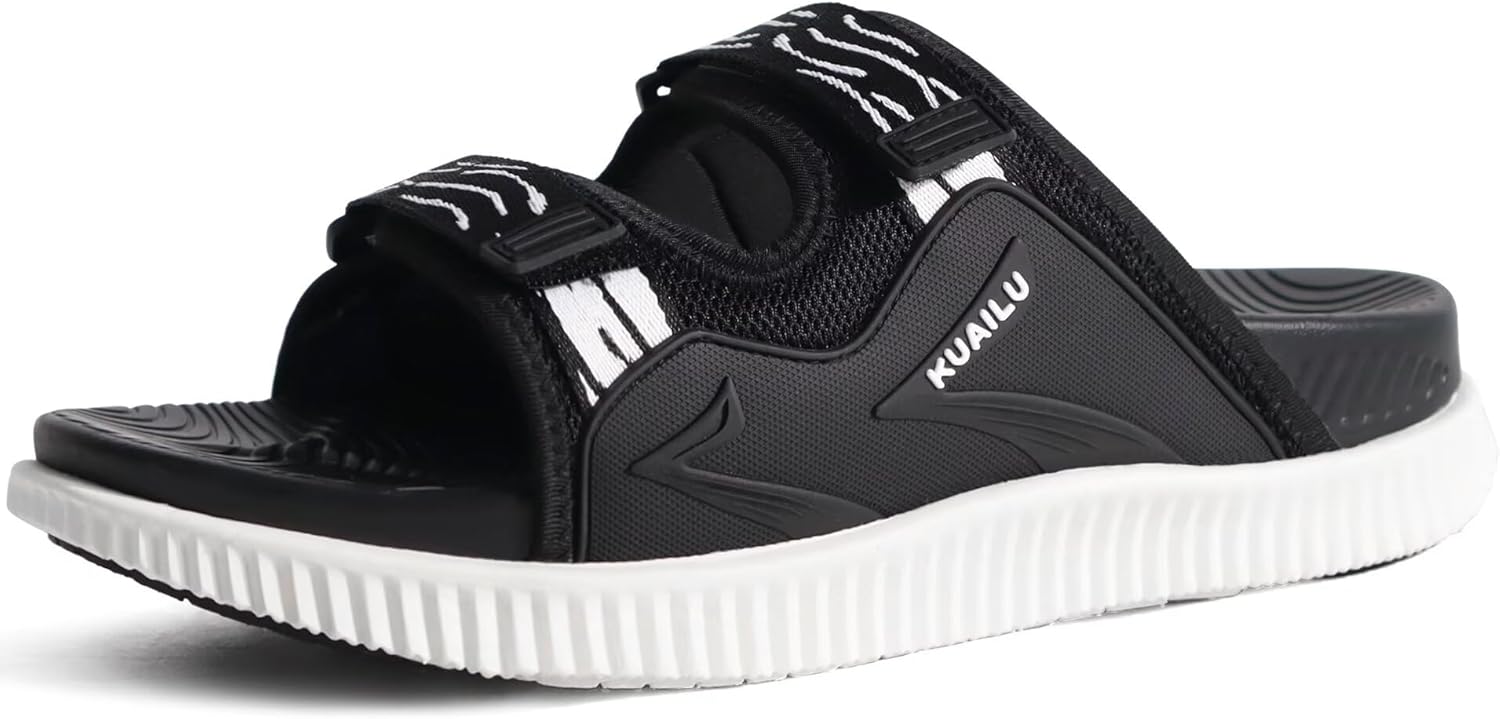 

Мужские ортопедические сандалии KuaiLu, спортивные сандалии с толстой амортизирующей подошвой для восстановления, регулируемый ремешок, открытый носок, с поддержкой свода стопы для комфортной ходьбы при подошвенном фасците, белый/черный