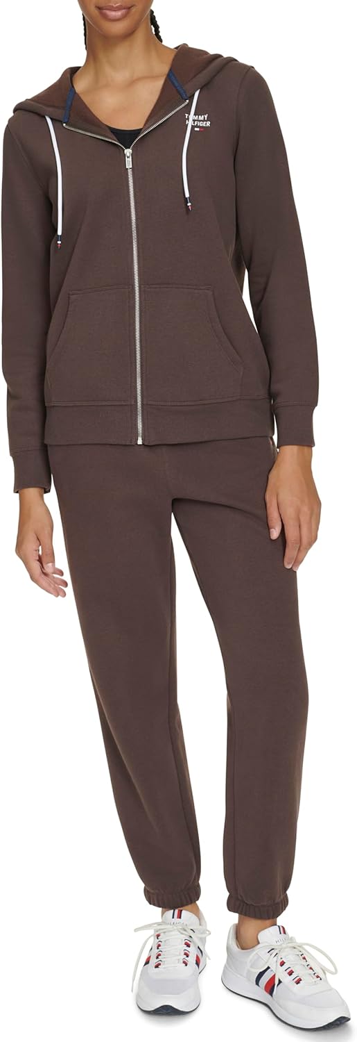 

Женская флисовая толстовка с капюшоном и логотипом Tommy Hilfiger на молнии, Dark Chocolate