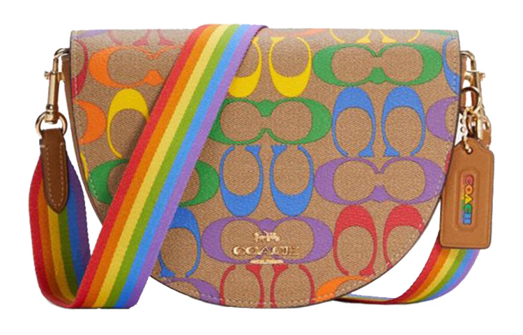 

COACH Сумка через плечо Ellen Canvas Leather Saddle, маленькая, женская, цвет khaki