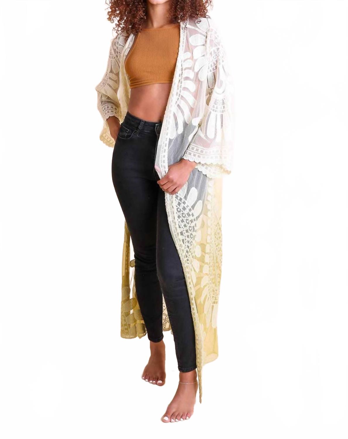 

Длинный кружевной кимоно-кардиган с омбре в охре LETO, Ochre