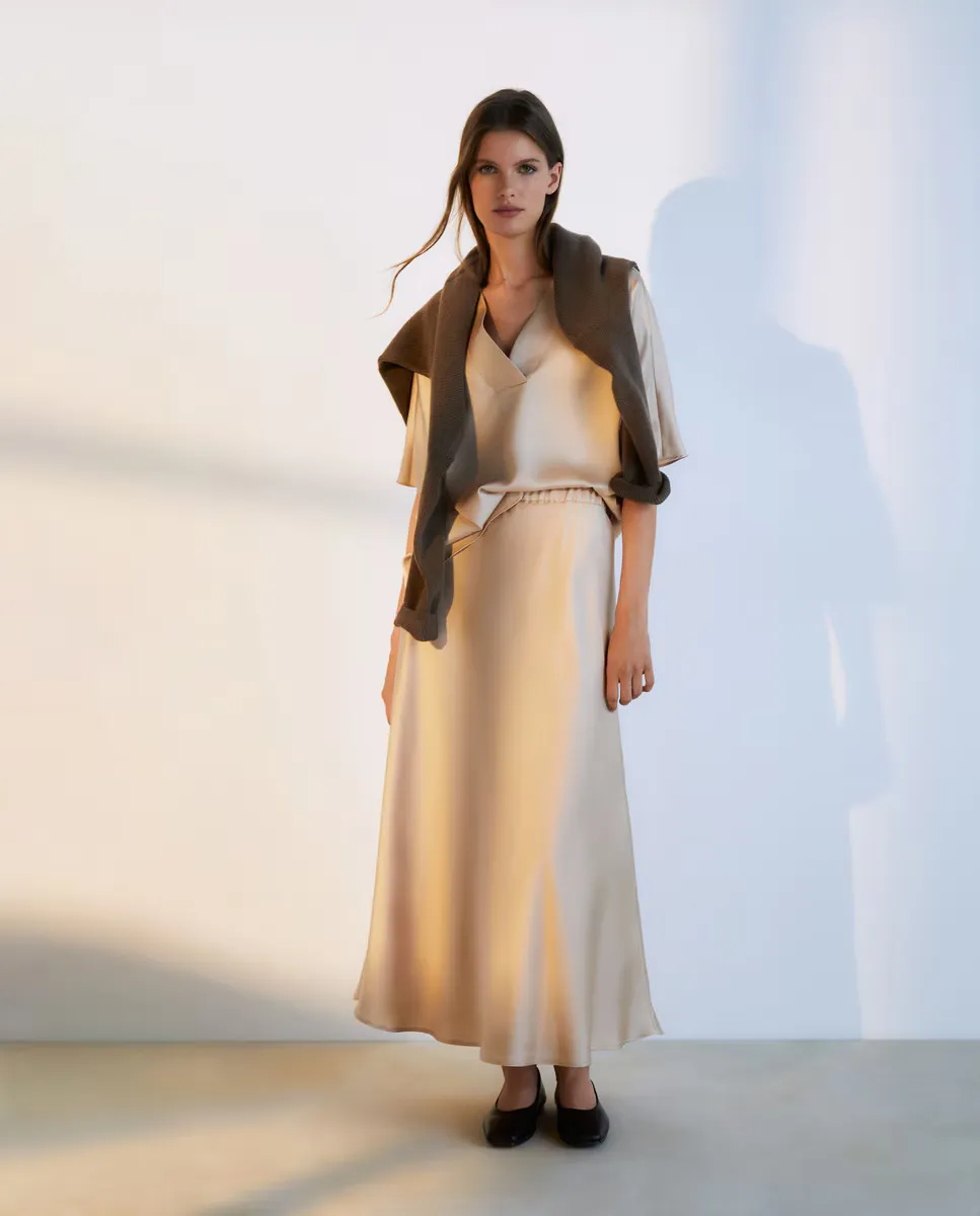 

Атласная юбка миди Woman El Corte Inglés, цвет 390 Oro