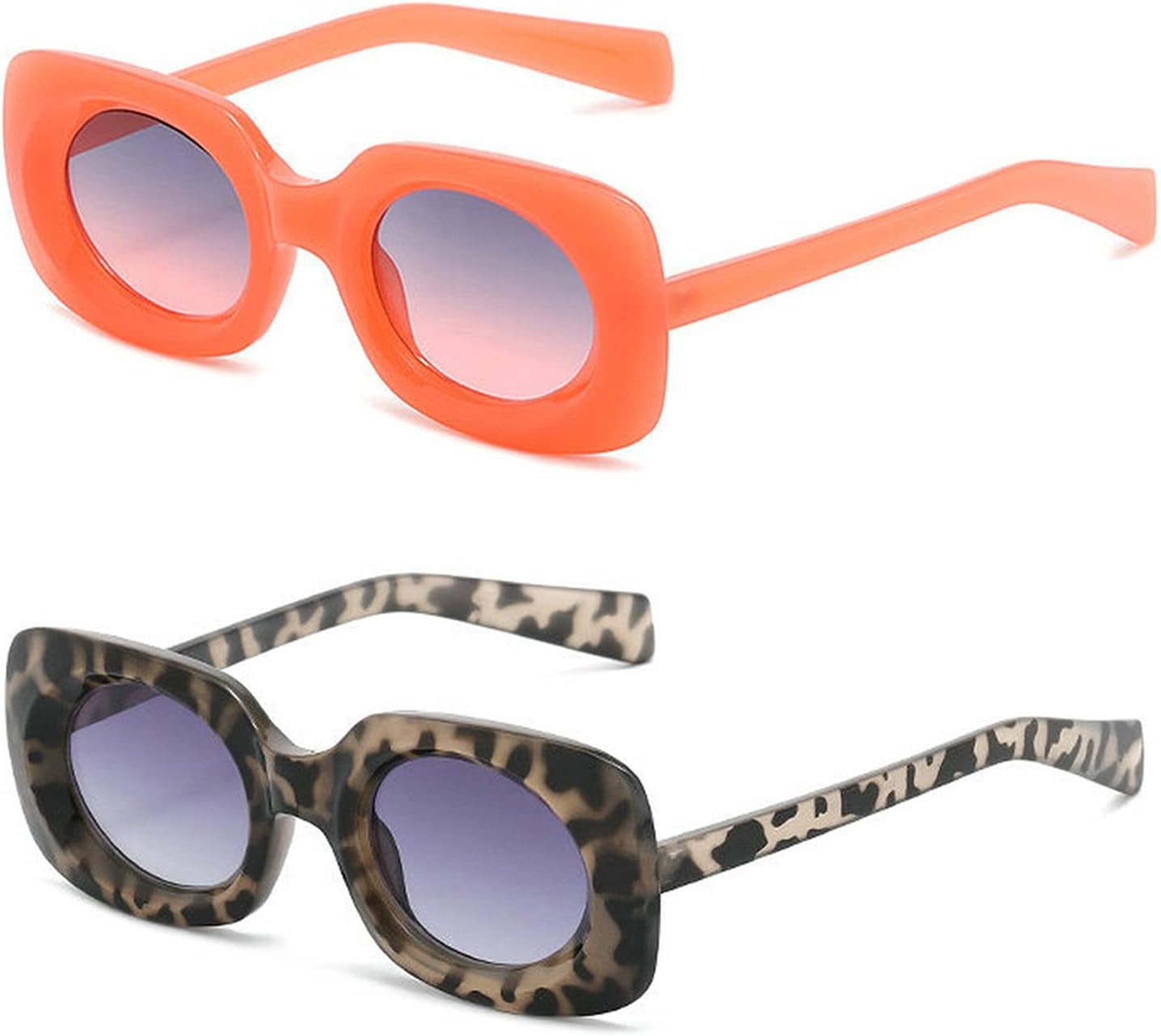 

Солнцезащитные очки COTIA прямоугольной формы для женщин, в стиле ретро, ​​овальные линзы, узкая тонкая квадратная оправа, защита от УФ-излучения UV400, 2pcs Orange Grey Pink+leopard1