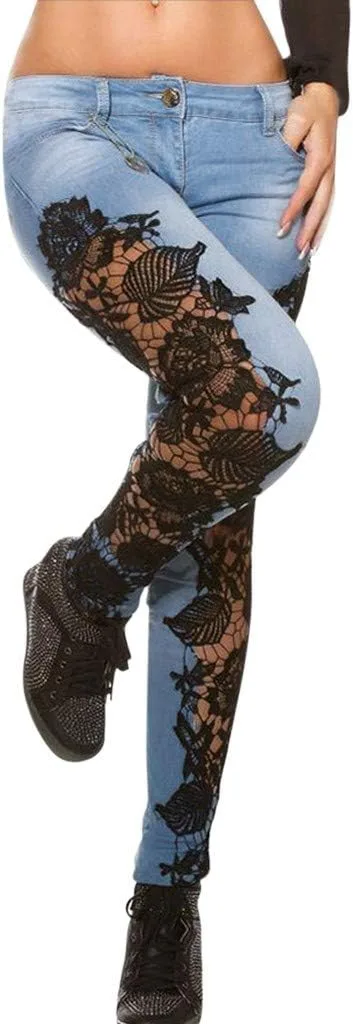 

Джинсы женские High Waisted Straight Leg с кружевной аппликацией